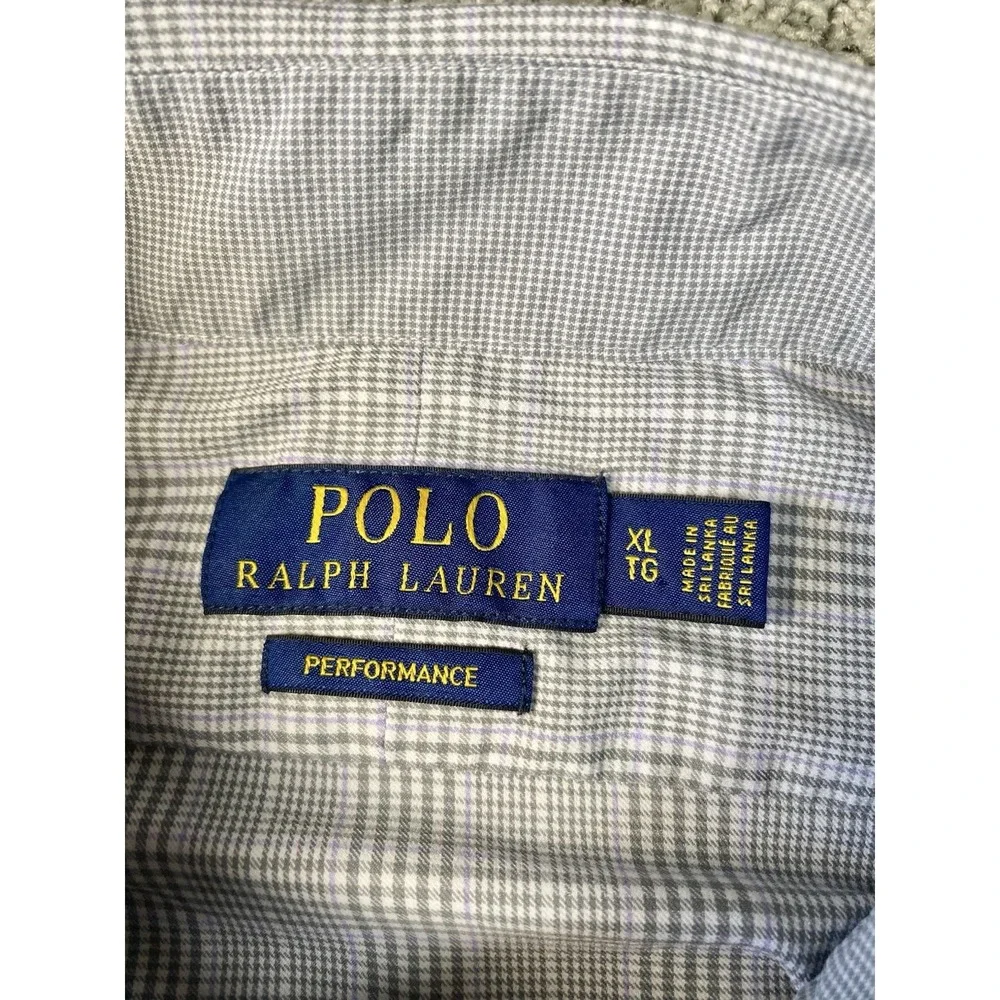 Polo Ralph Lauren Shirt Mens XL Grey Plaid Classic Fit Performance Button Down